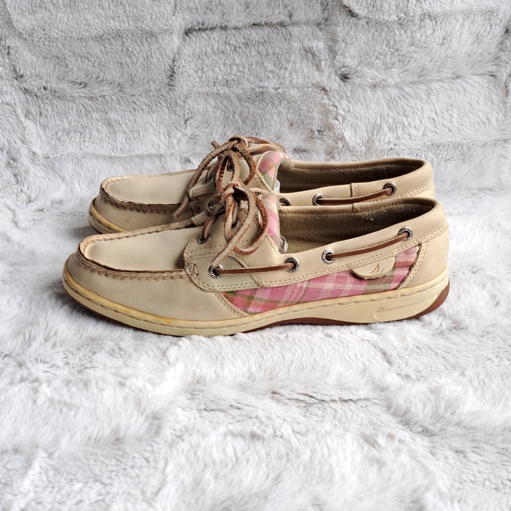 Sperry Top-Sider Boat Slip On Cream Pink Shoes. Size 8.